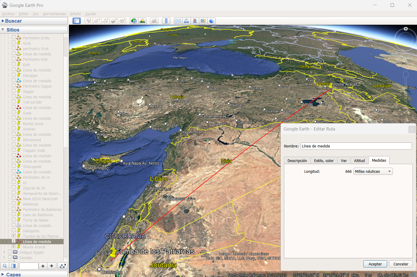 Captura de Google Earth para 666 millas náuticas