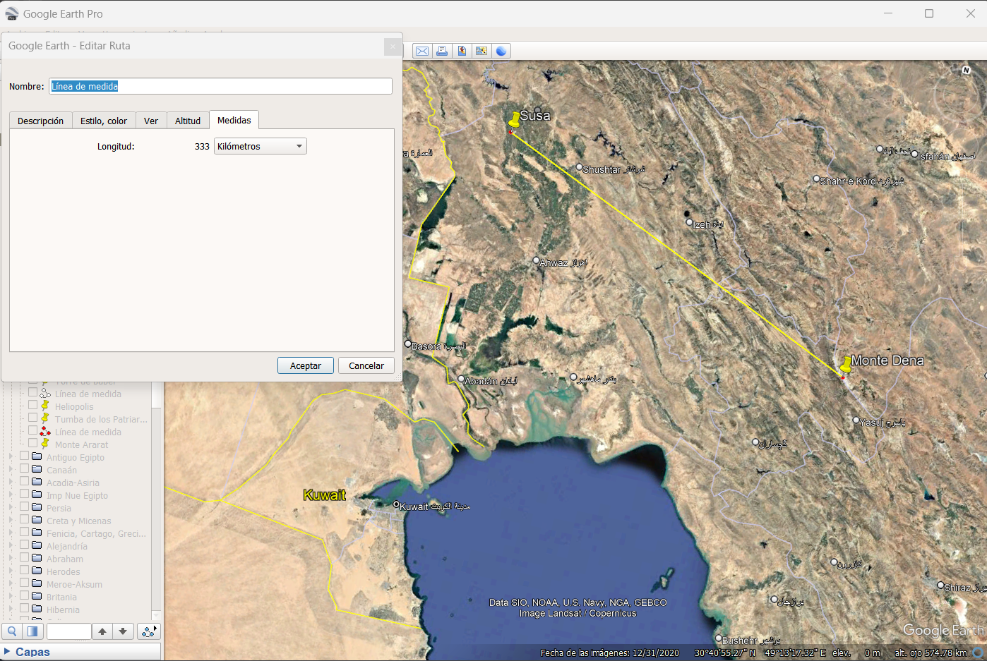Captura de Google Earth para 333.000 metros